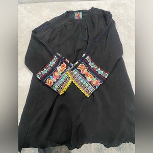 Johnny Was Tunic with Bright Multicolor Embroidered Cuffs